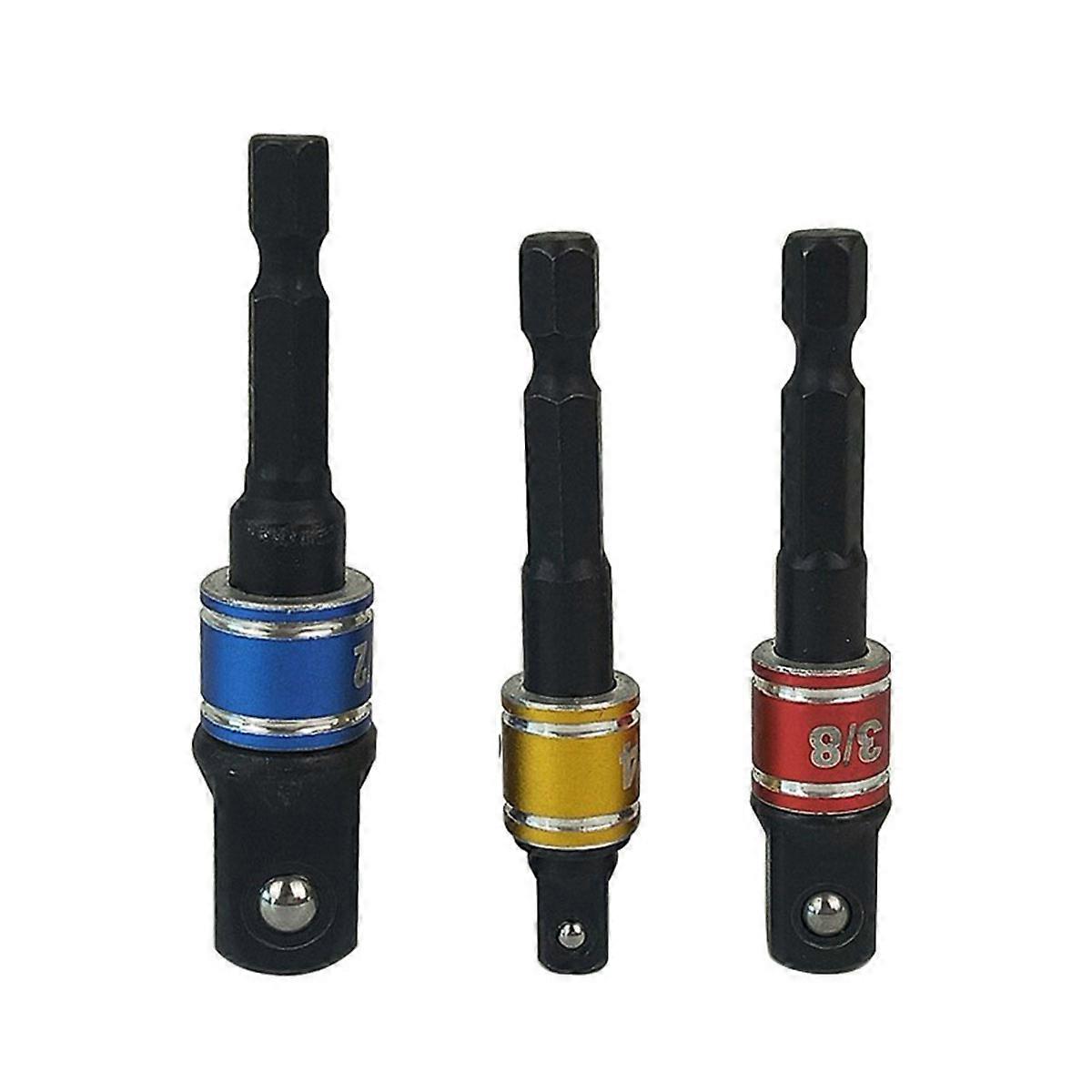 Impact Socket Adapter And Reducer Set Extension Spring Ball Lock Hex Turn Square Connector 3Pcs