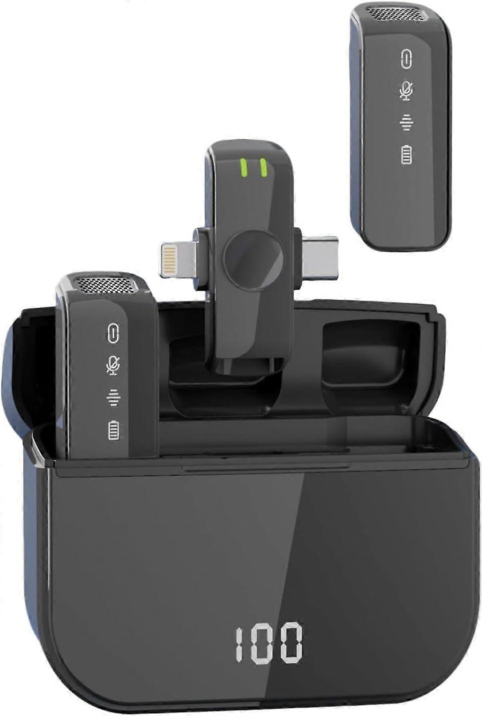 Wireless Lavalier Microphone Compatible,Dual Plug Lightning USB-C,Omnidirectional Sound Pickup