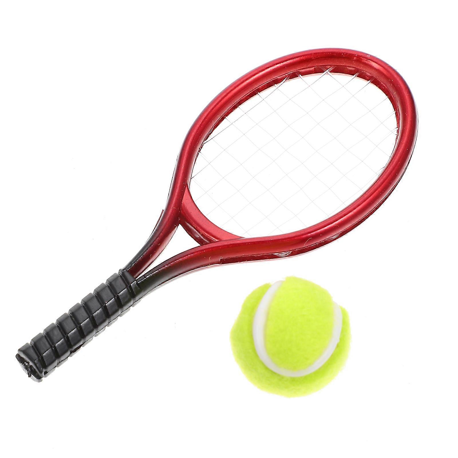 Decorative Mini Tennis Set for Mini House 1Set Red Plastic