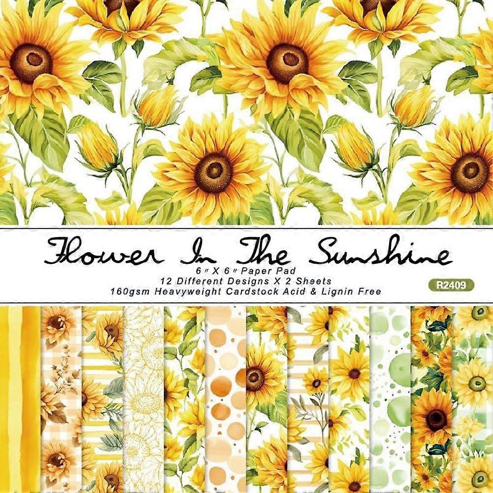 24Pcs Sunflower Scrapbook Paper Flower Origami Paper Floral Pattern Paper 6"6Single-Sided Colored Patterned Paper Decorative Craft Paper for Journal C