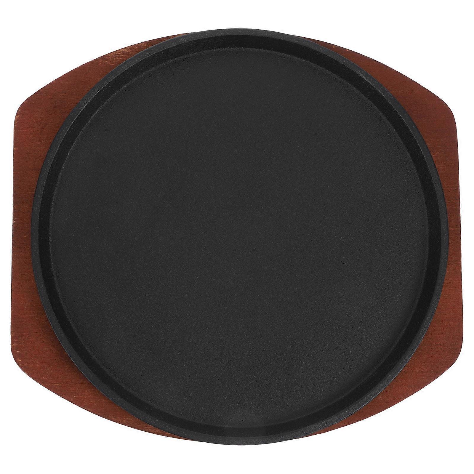 Iron Steak Plate for Grilling 1Set Cast Iron Steak Griddle Pan with Wood Base