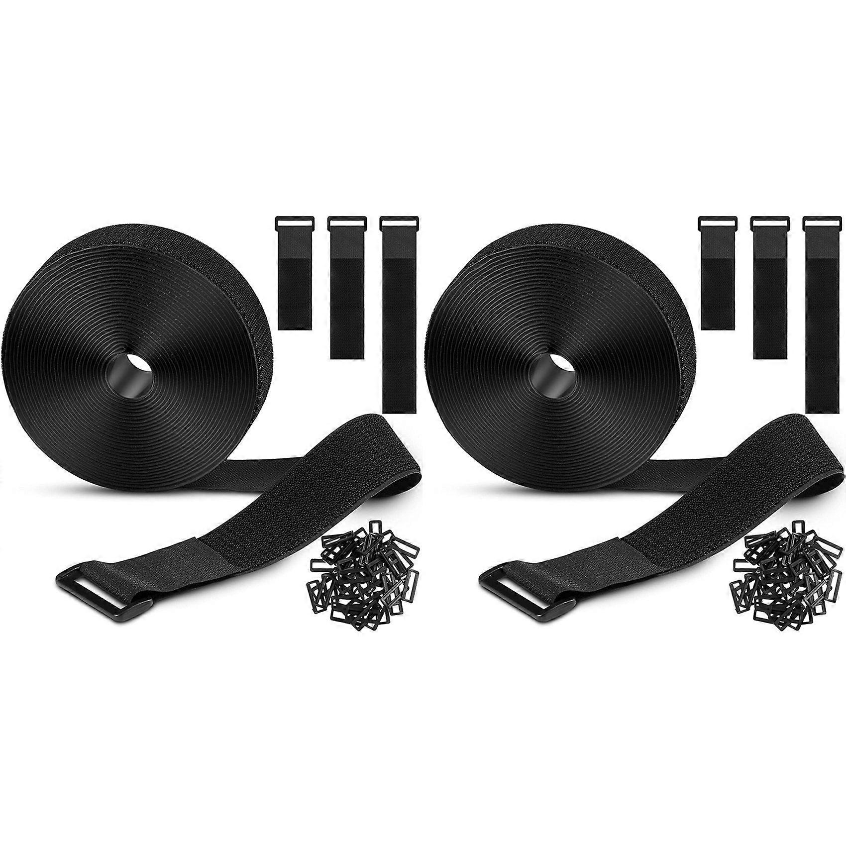 2pcs 5Meters Adjustable Fastening Hook and Loop Straps with 50 Buckles Free Cut Length Cord Straps