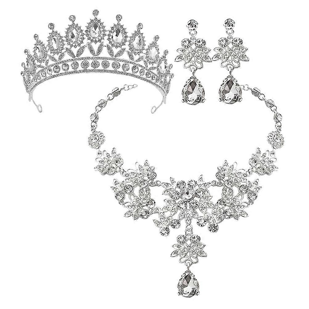 Silver Rhinestone Necklace Set for Decoration Bride Wedding 1Set