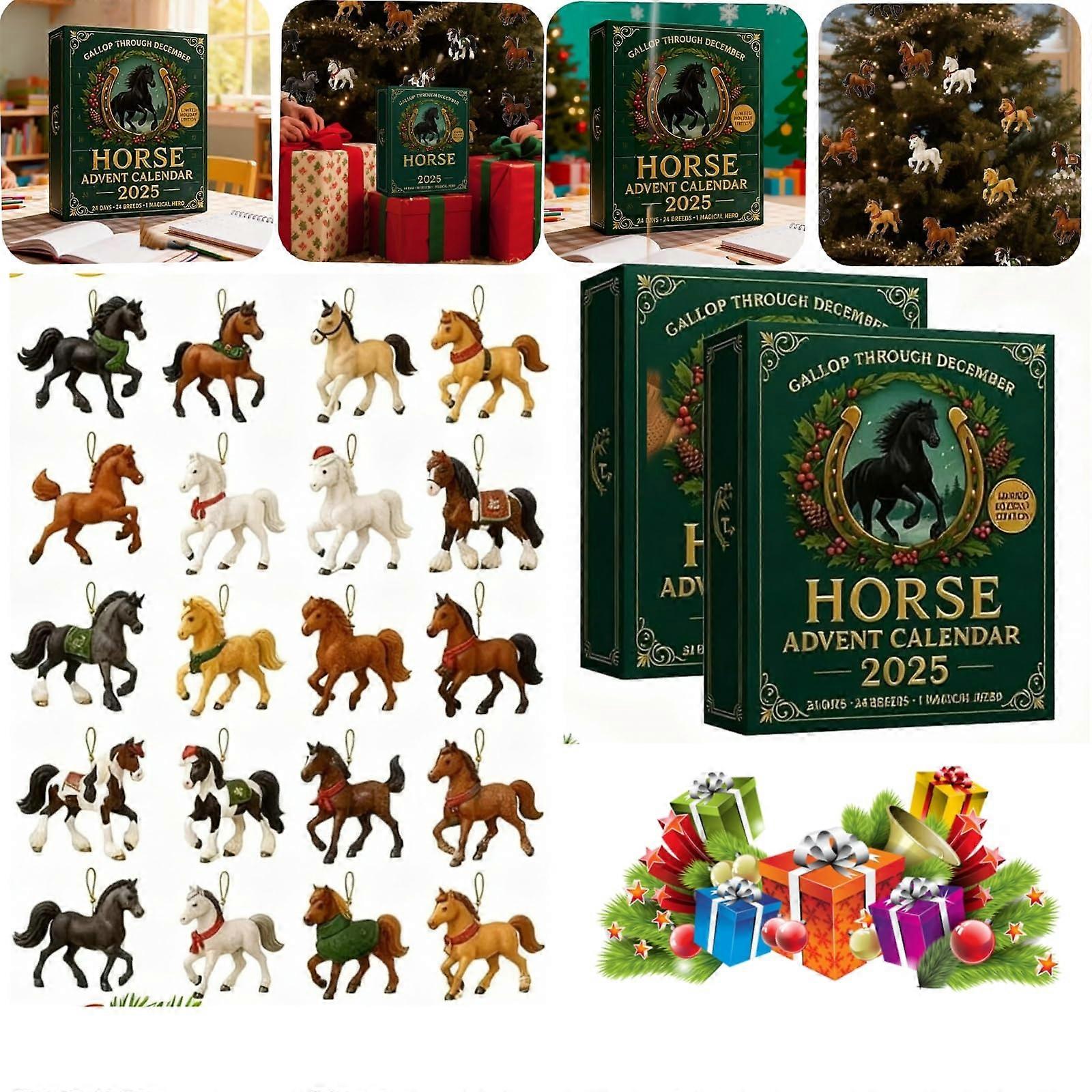 2025 Horse Advent Calendar with Figurines, 24Day 3D Christmas Countdown for Horse Lovers (2Pcs)
