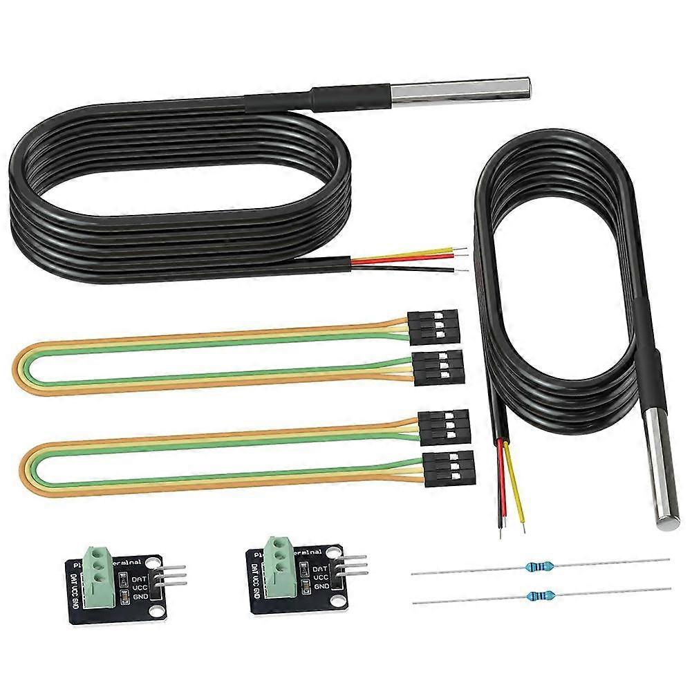 2Pack Waterproof DS18B20 Temperature Sensor Probes,Female to Female Jumper Wires and 4.7K Ohm Resistors for Raspberry A