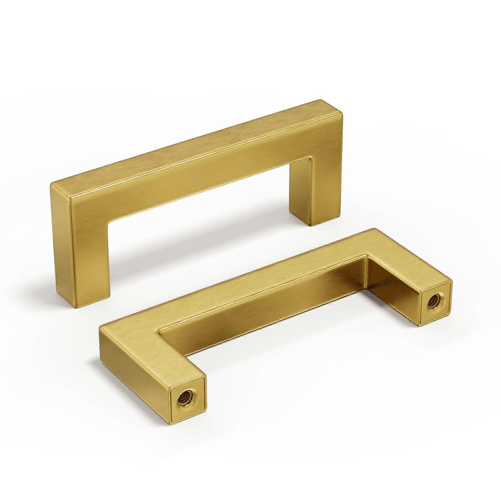 Brushed Brass Cabinet Pulls 3 Inch Gold Kitchen Handles 35 Pack Square Drawer and Cupboard Hardware