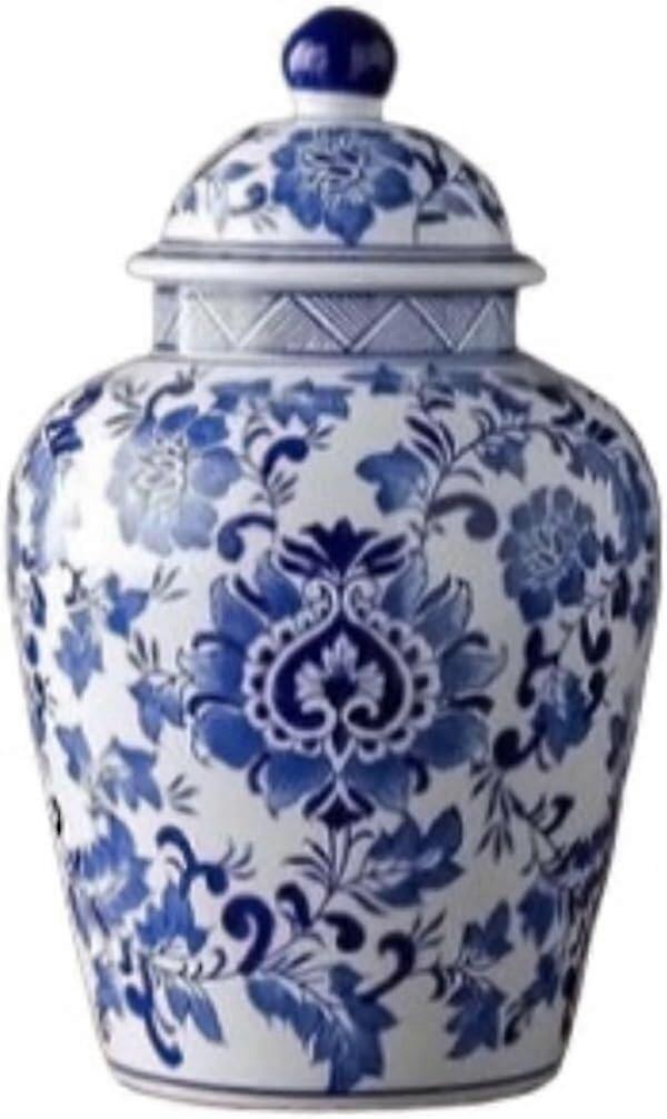 Handmade Chinese Porcelain Ginger Jar with Lid, Elegant Oriental Design for Home Decor and Storage