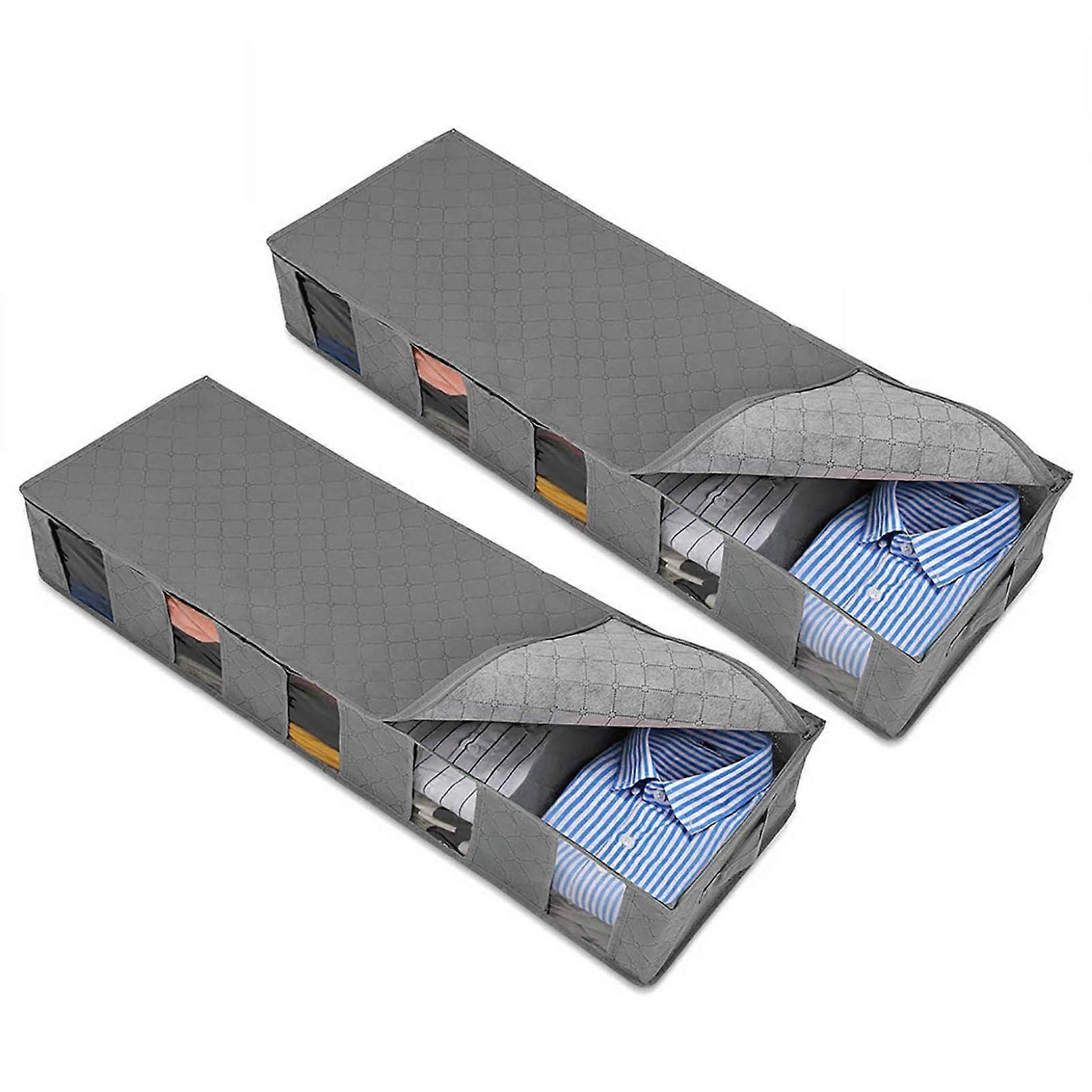 Under Bed Storage Containers 2 Pack 40L Foldable Large Capacity with Clear Window for Clothes Bedding Blankets Grey