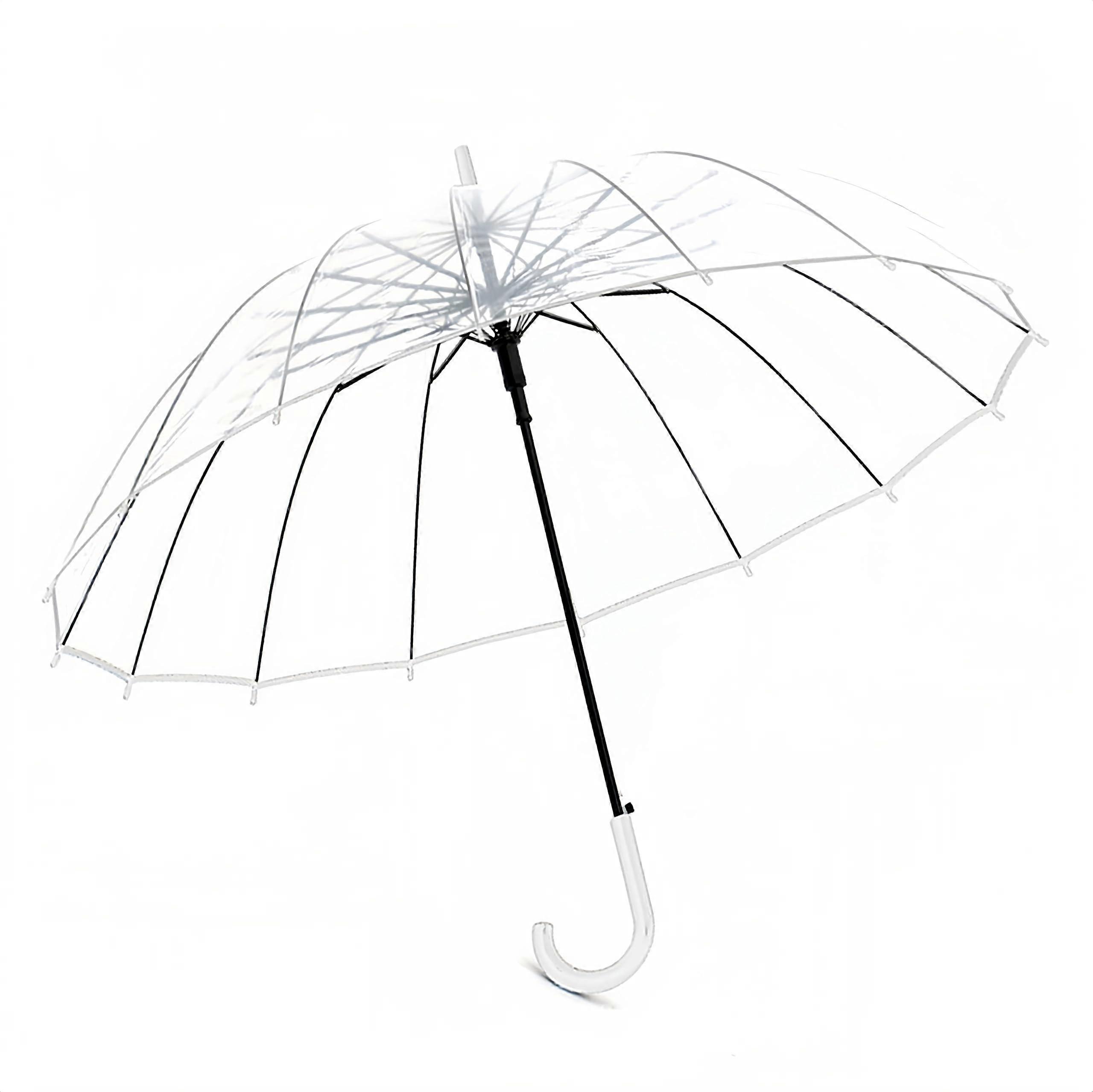 Clear Bubble Umbrella Automatic Open Oversized Dome Canopy Windproof 16 Ribs White