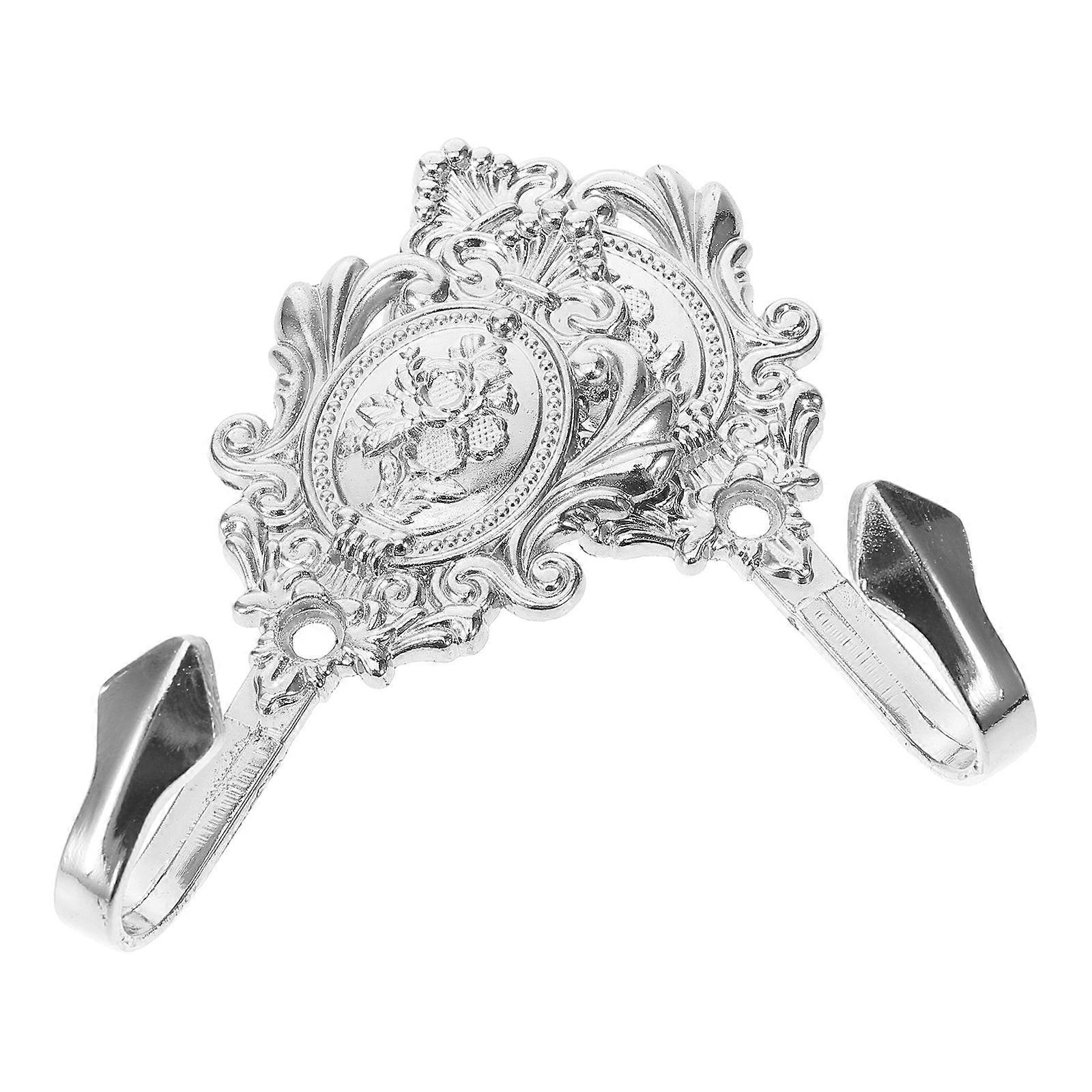 Vintage Curtain Tieback for Window Drapery 2Pcs Rose Pattern Silver Hooks