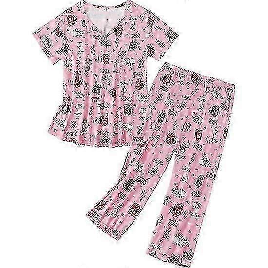Women's pajamas sets short-sleeved V-neck butterfly printed elastic waist nine-point pants 2-piece set 26s