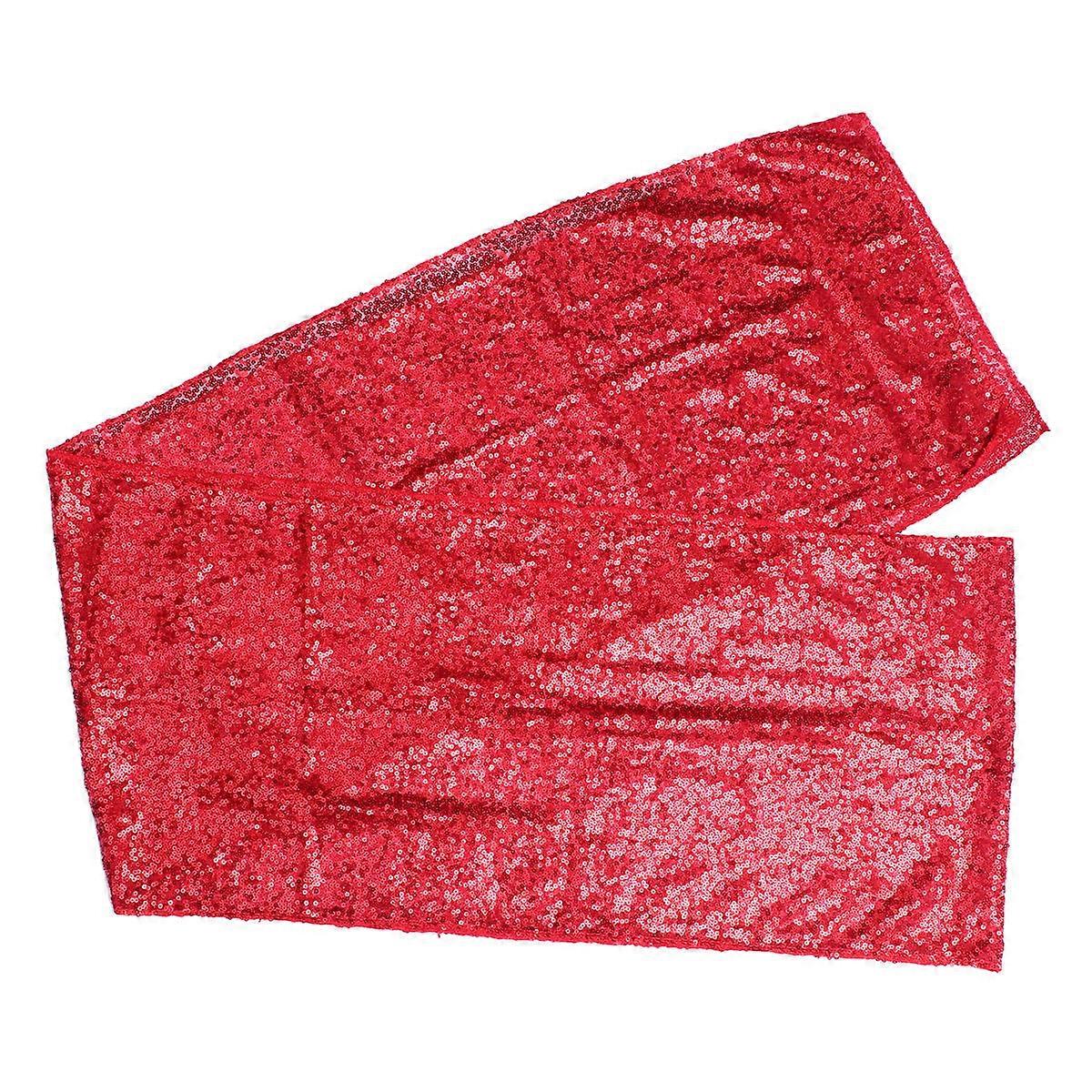 Table Runner Elegant Tablecloth for Party Use Red Sequin Decoration