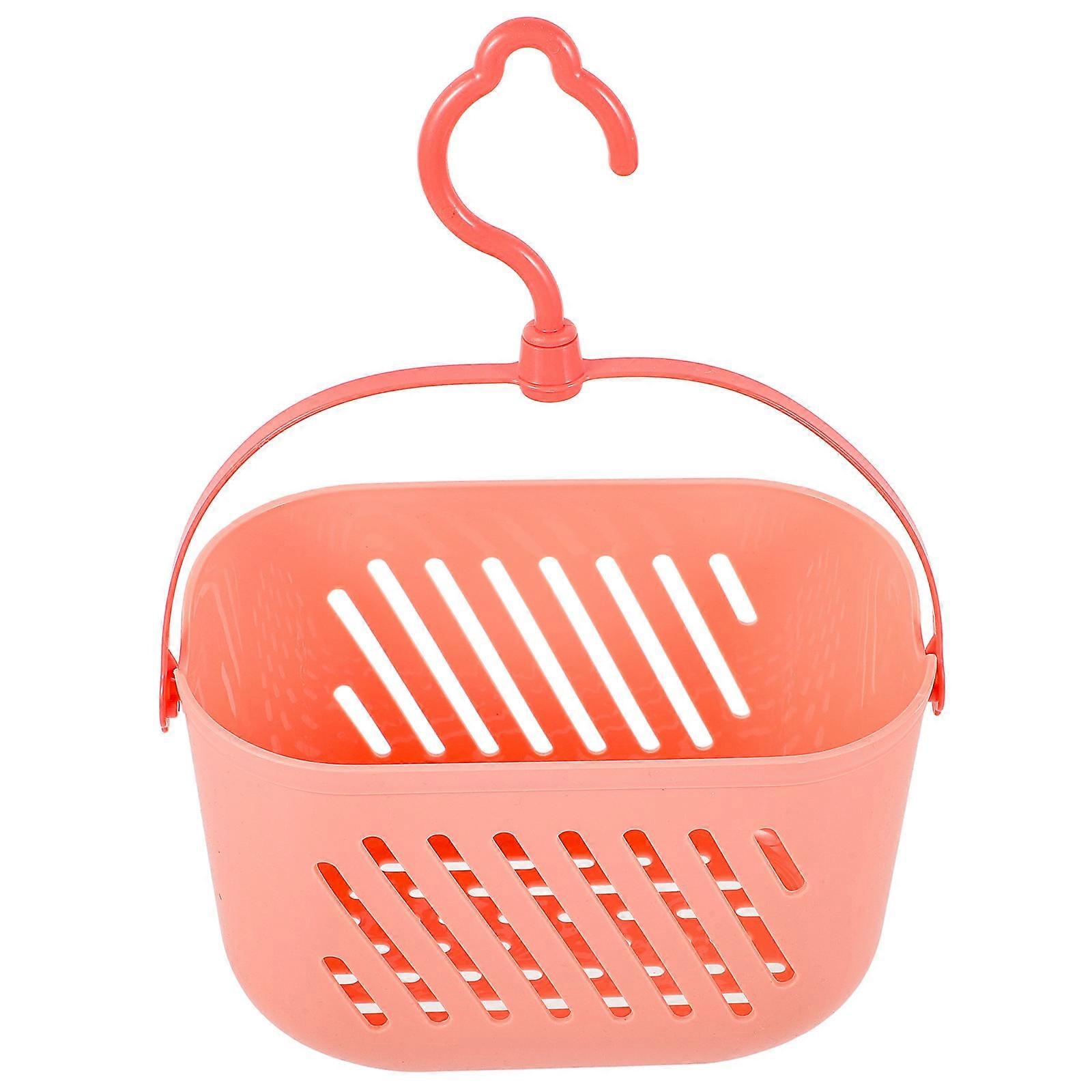 Plastic Hanging Bathroom Basket for Storage with Hook Pink Color