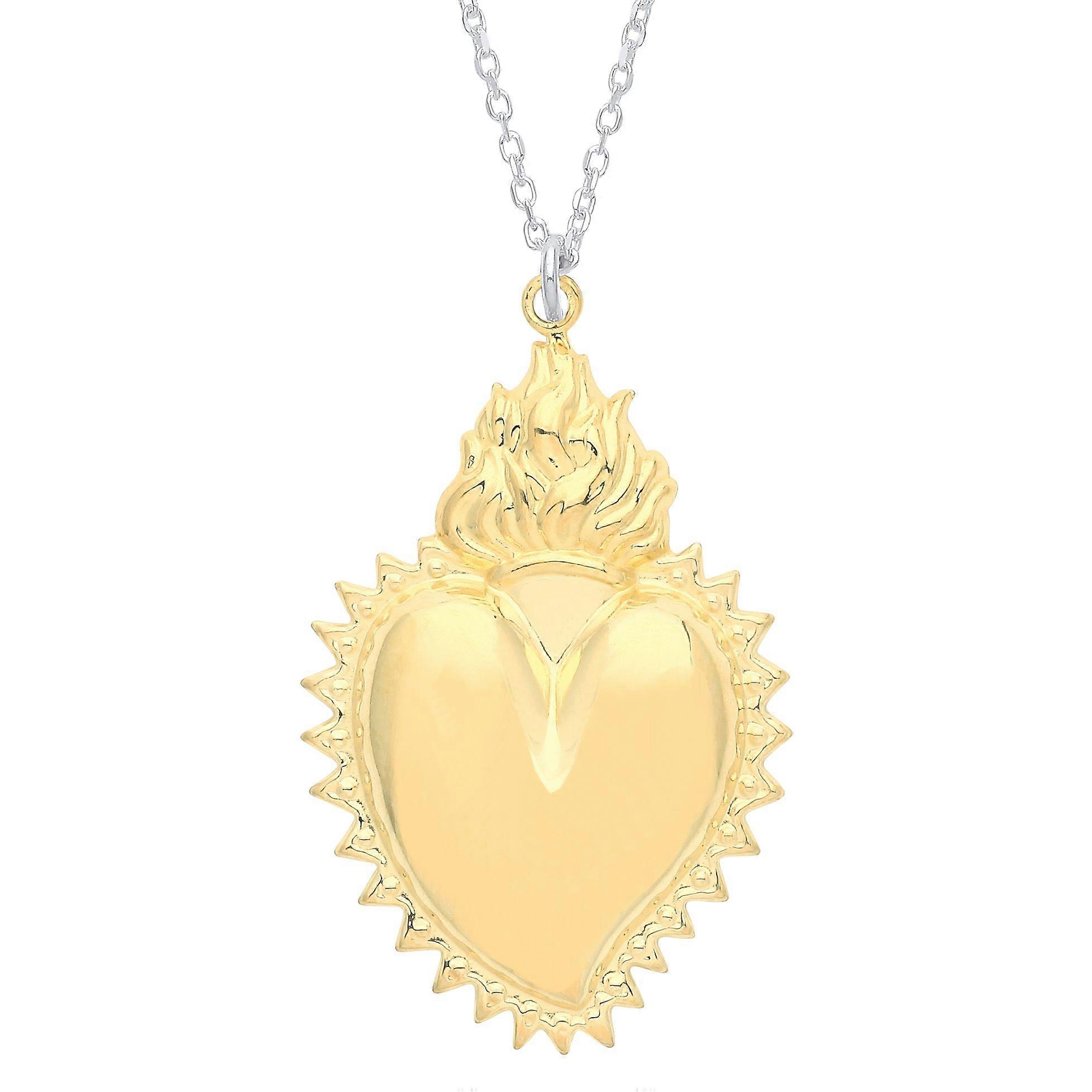 Jewelco London Ladies Gold-Plated Sterling Silver Fiery Crown Spiky Love Heart Pendant Necklace 16 + 1 inch