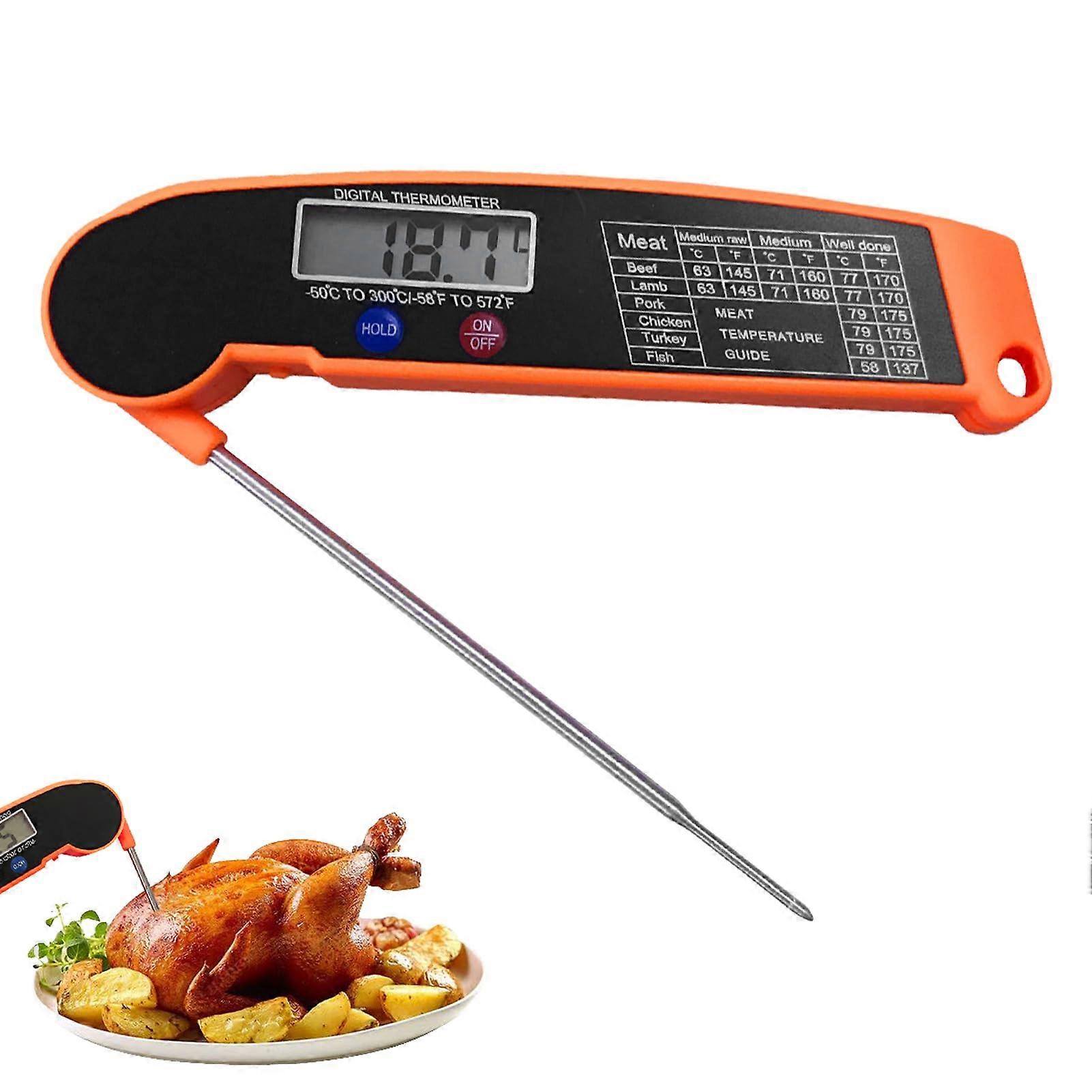 Digital Meat Thermometer Instant Read for Grilling and Baking Waterproof Cooking Probe Orange