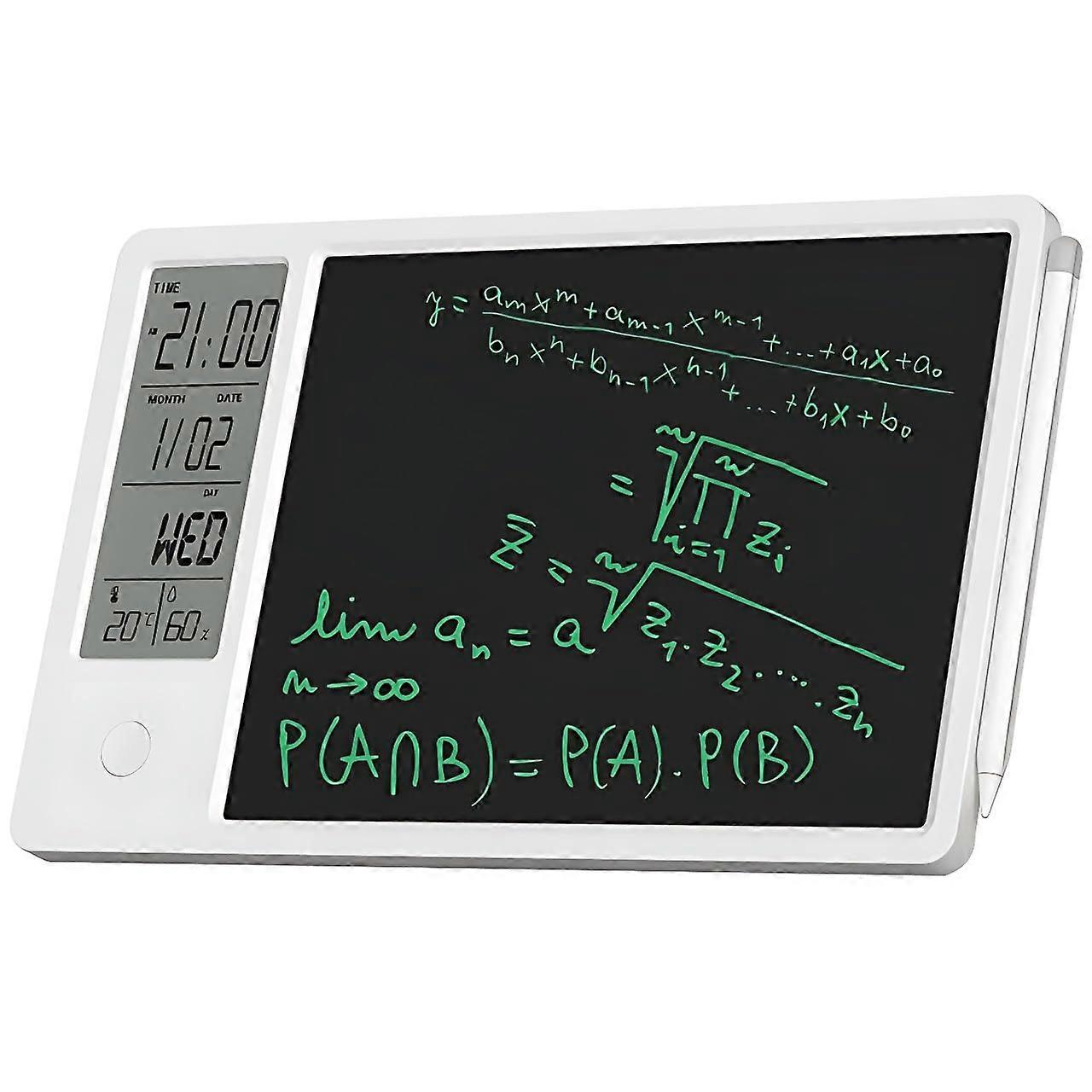 Electronic Writing Tablet with HD LCD, Calendar, Time Temperature Humidity Display for Office Student White