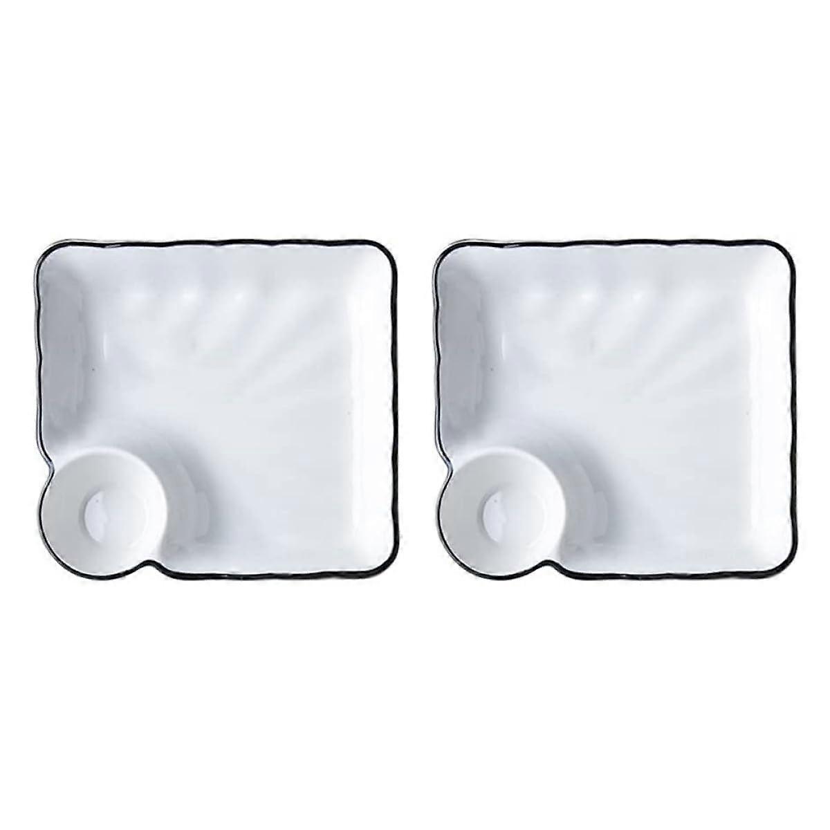 Ceramic Sushi Plate Set with Sauce Dish, Square Japanese Style Snack and Dumpling Serving Tray