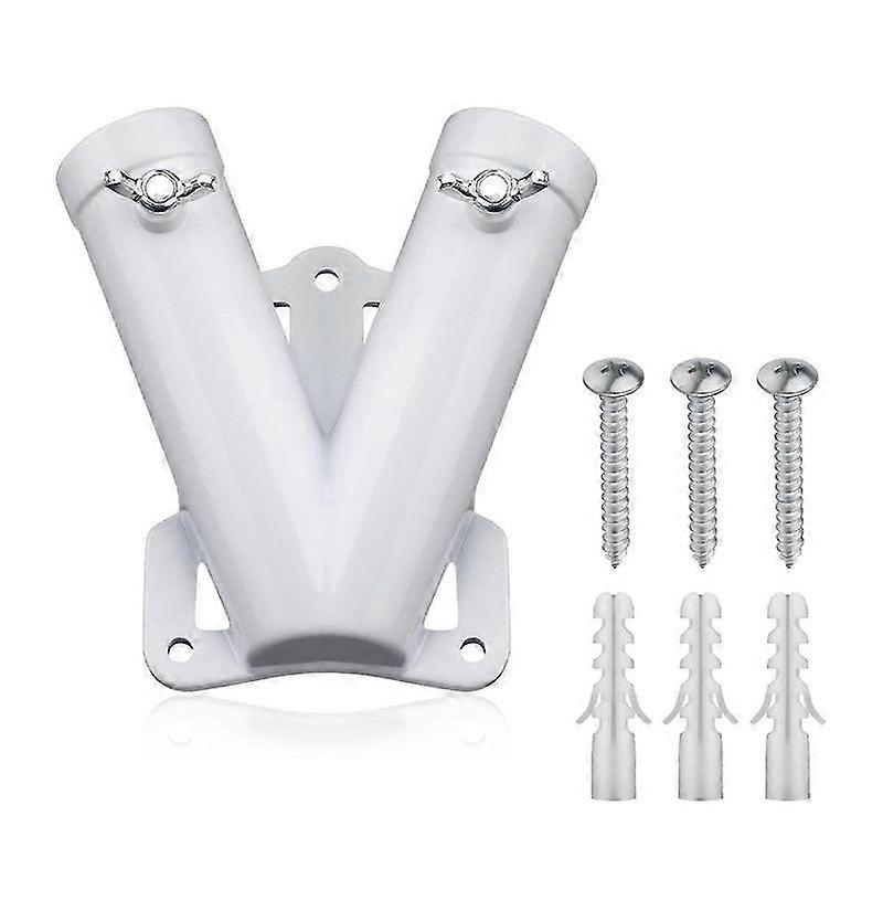 Double FlagPole Bracket Holder, V Shape Aluminum Alloy Flagpole Wall Mount Bracket Windproof Flag Bracket Mounting