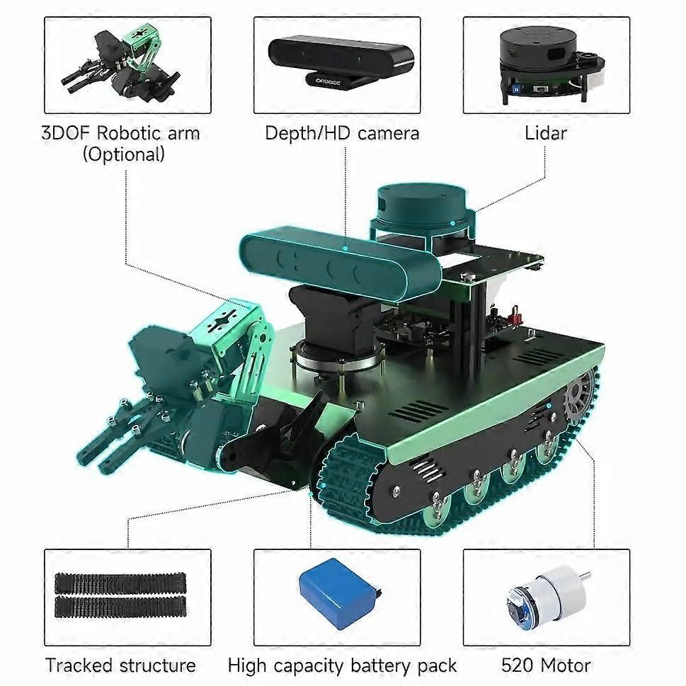 Robotics Development Platform with SLAM Lidar, HD Camera, Python ROS, Crawler Chassis Mobility