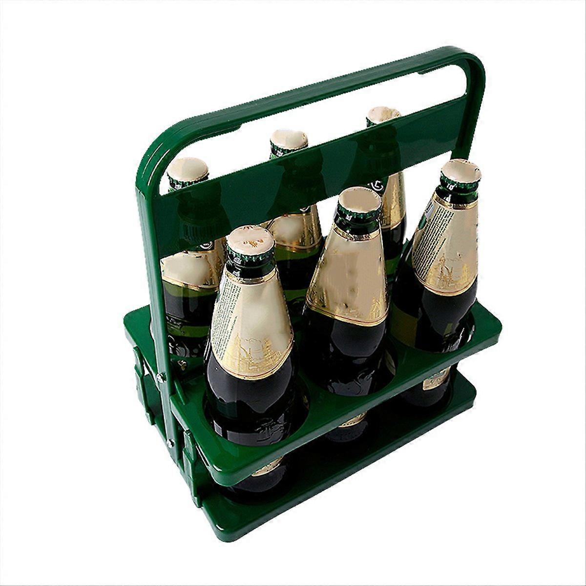 6 Hole Foldable Beer Bottle Holder, Bar Drink Holder Container Green