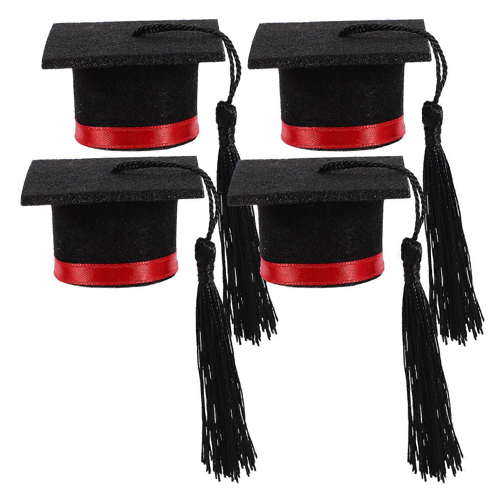Doctoral Cap Decoration Graduation Hat Cap for Bottles 4Pcs Red Felt