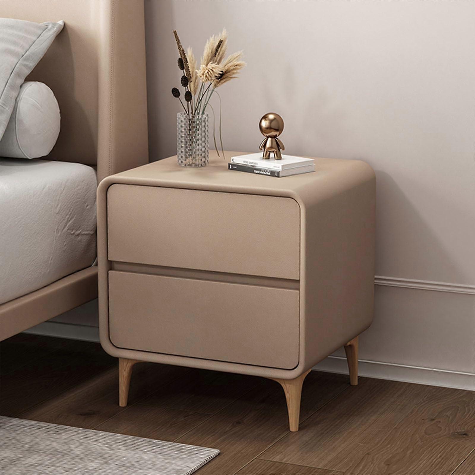 Solid Wood Children's Bedside Table Khaki Modern Cream Style Nightstand with Spacious Storage