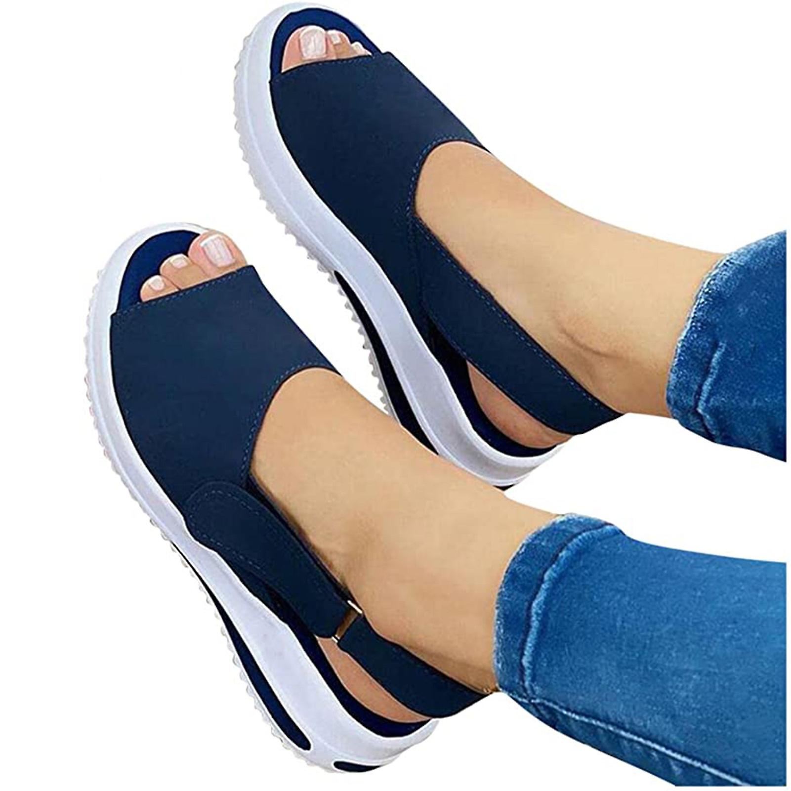 Women's Sandals Summer Open Toe Breathable Slip-on Shoes Hook & Loop Closure