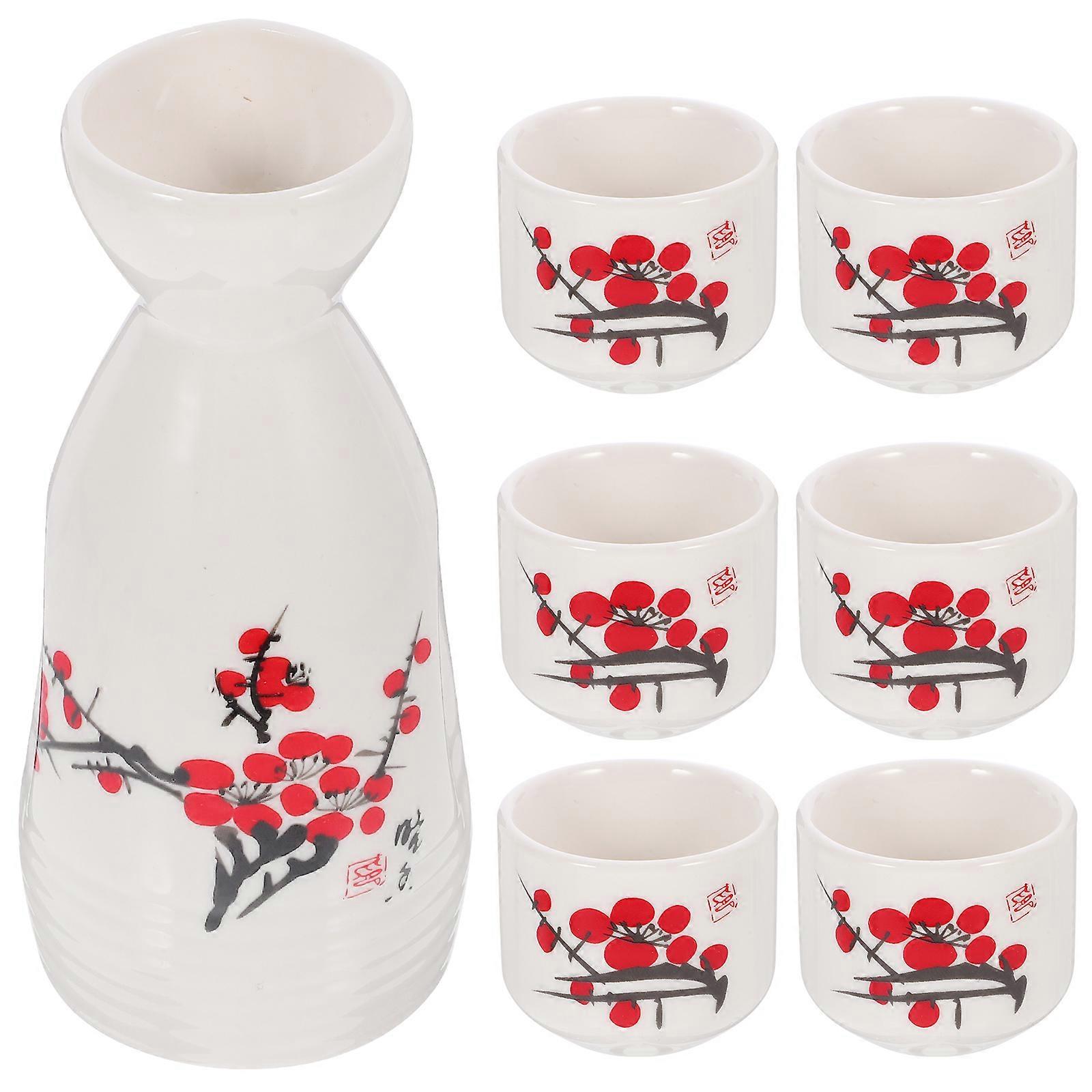 Sake Cups and Pot Ceramic Set for Serving Japanese Style Sake 1Set