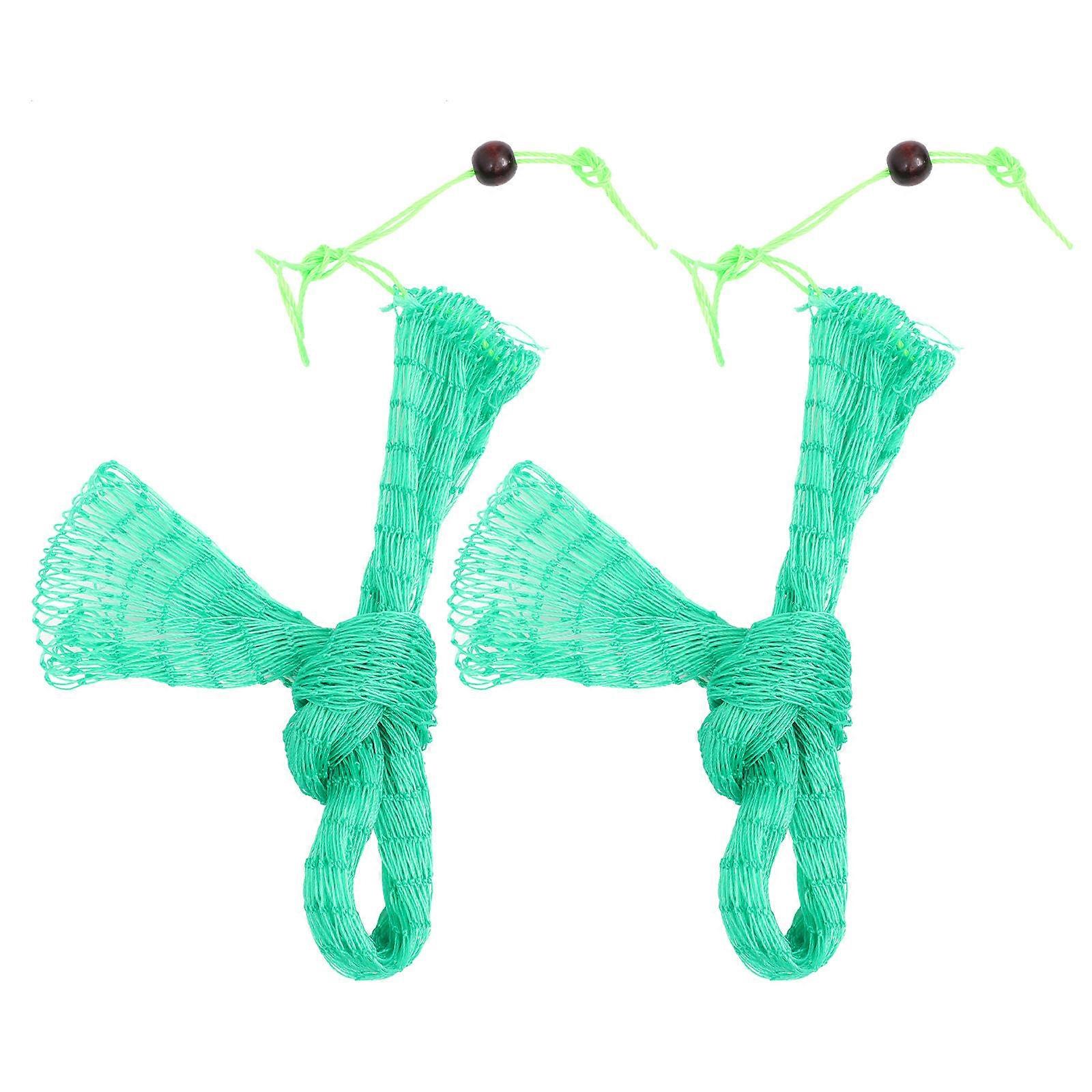 Practical Green Fishing Net 2Pcs for Catching Fish with Drawstring Design