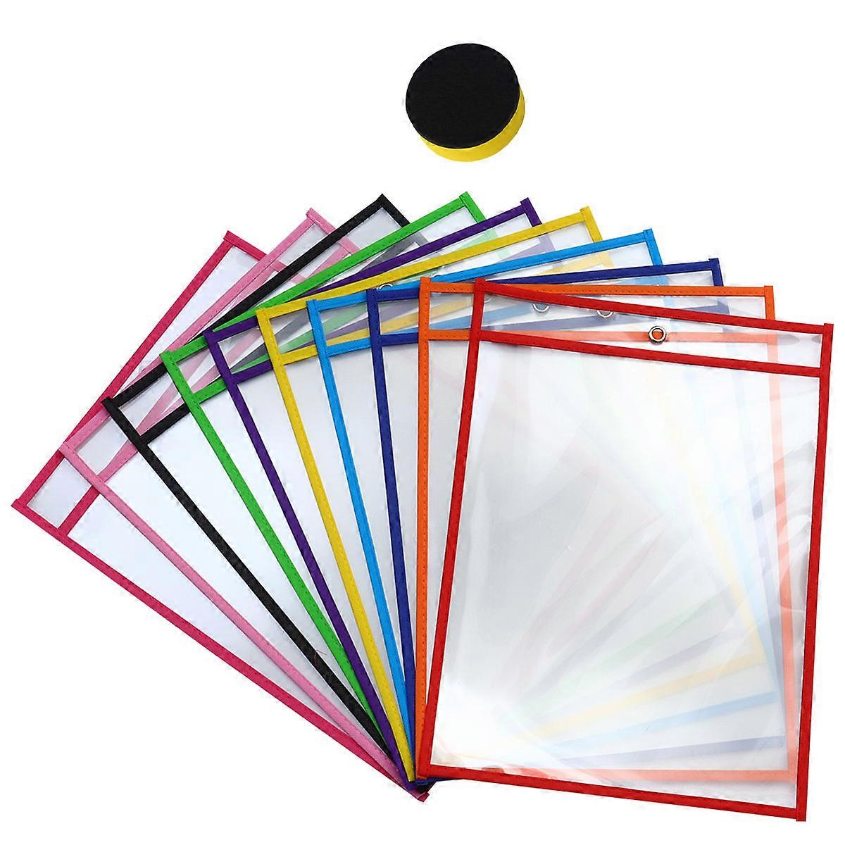 Dry Erase Document Pouches File Pockets with Eraser Set