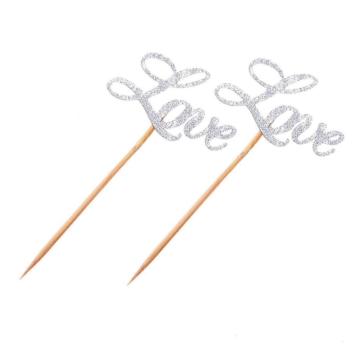 Cupcake Picks Decoration with 5Pcs Silver Glitter Topper Set