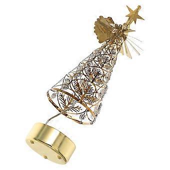 Arbre de Noël rotatif Bougie chauffe-plat en métal Carrousel Photophore pour table de vacances Centre de table Bougie de Noël Spinner Décorations