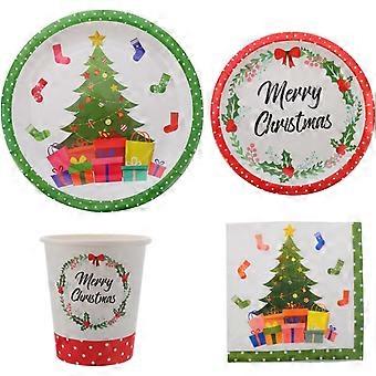 44 Pieces Christmas Cutlery Set Christmas Paper Plate Christmas Paper Plate Set Thanksgiving Paper Tableware Plastic Plates Christmas Cup Set