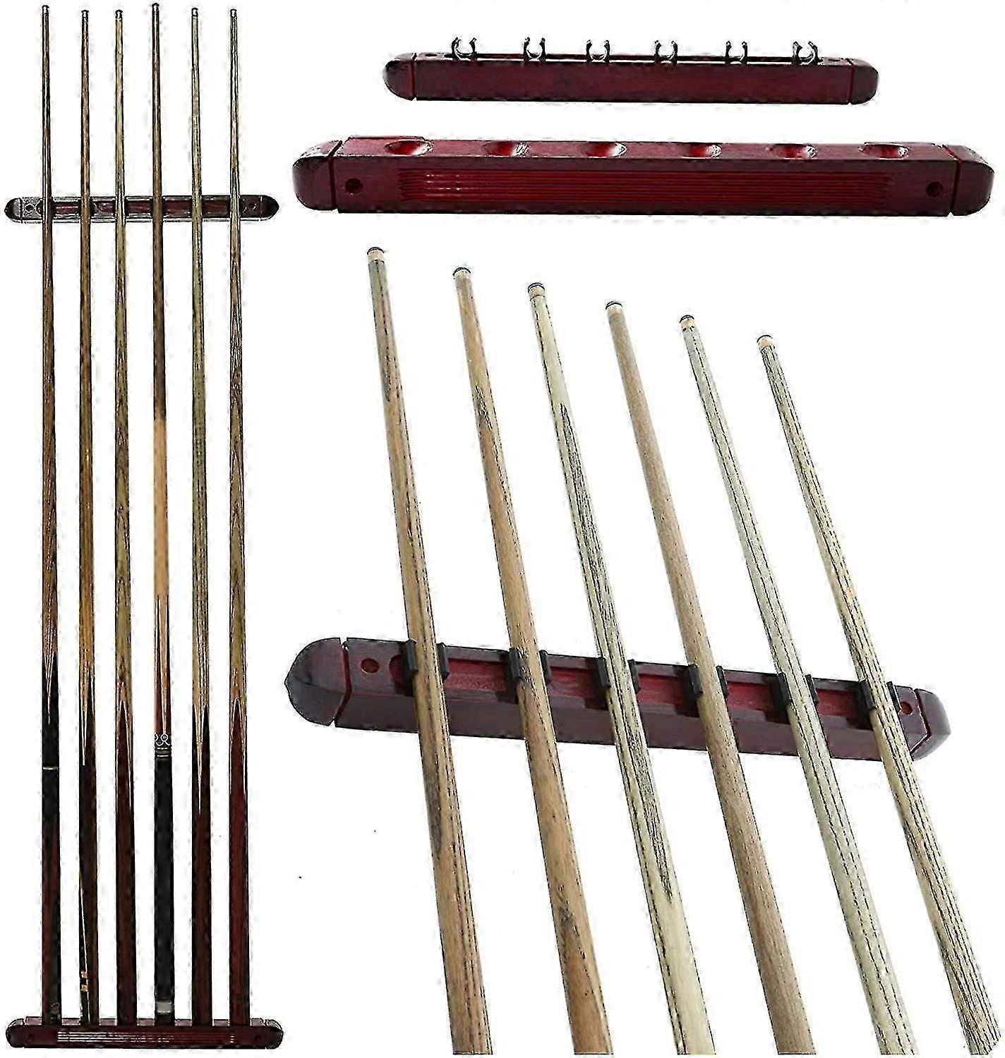 6 Billard-Queue-Racks, Holz-Pool-Queue-Racks Wandmontage-Pool-Queue-Racks Pool-Queue-Racks