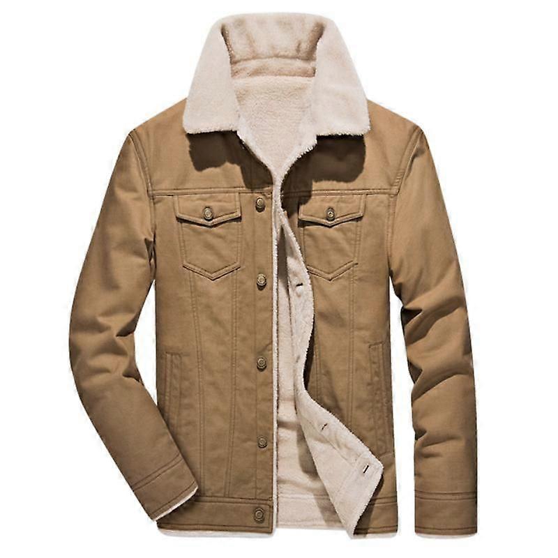 Winter Men's Thick Jacket Warm Button Casual Basic Style Turn- Down Collar Coat