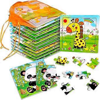 12 Pack Jigsaw Puzzles for Toddlers Wooden Animals Jigsaw Puzzles 9 pcs with 12 Organize Bags for Kids Ages 2 3 4 5 Preschool Educational Puzzles Lear