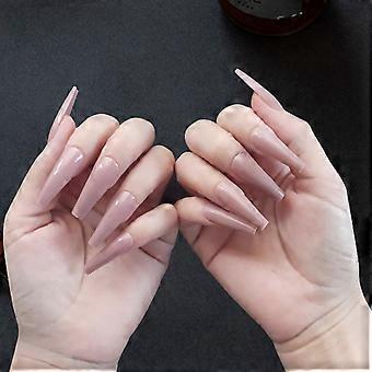 Glossy Nude Coffin Press On Nails Long Ballerina Fake Nails with LongLasting Adhesive for Women