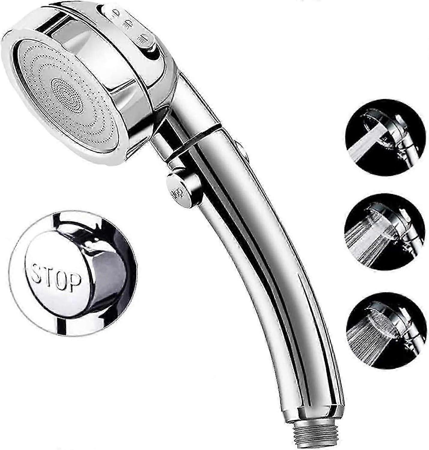 3-Setting Handheld High Flow Showerhead with On/Off Push Button Adjustable Water Saving Sprayer