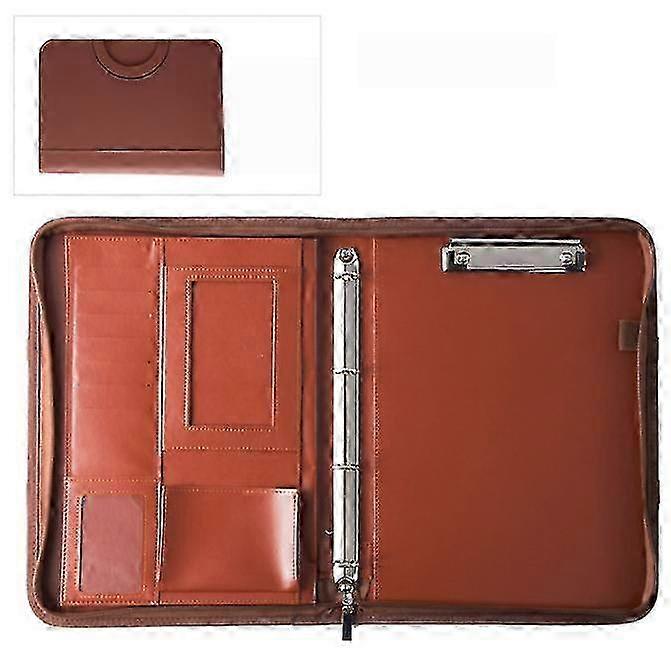 Business A4 Leather Folder Zipper Bag Multifonctionnel Portable Document Folder