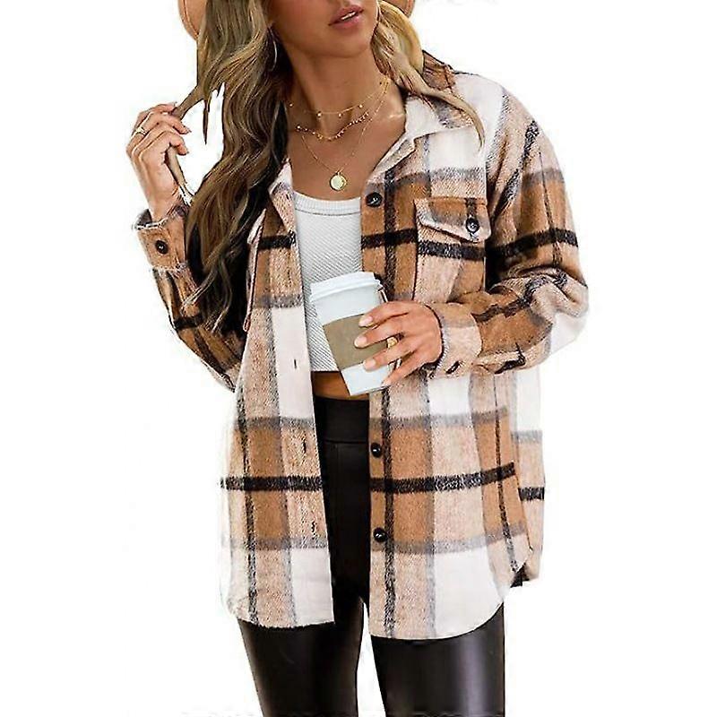 Oversized Flannel Plaid Shacket Warm Casual