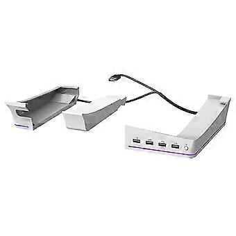 Standaard voor PS5 Slim/Pro met lichtfuncties, met 4 USB-poorten - Verbeterde opslag en presentatie, wit.