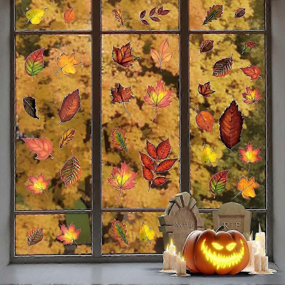 96PCS Autumn Window Stickers, Double-Sided Fall Maple Leaf(9 Sheets)-Good