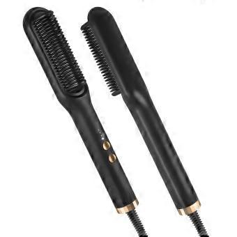 2 in 1 Hair Straightener Brush for Women, Fast Heating Ionic AntiFrizz Comb with 4 Temp Settings, Black