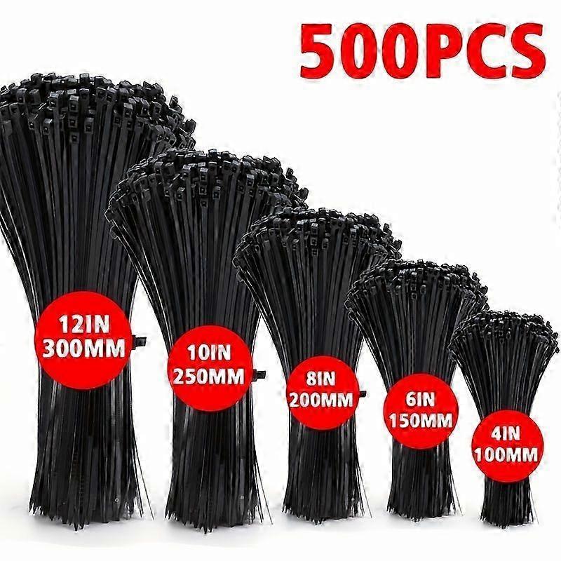 Black Cable Ties 500 Pcs Assorted Sizes