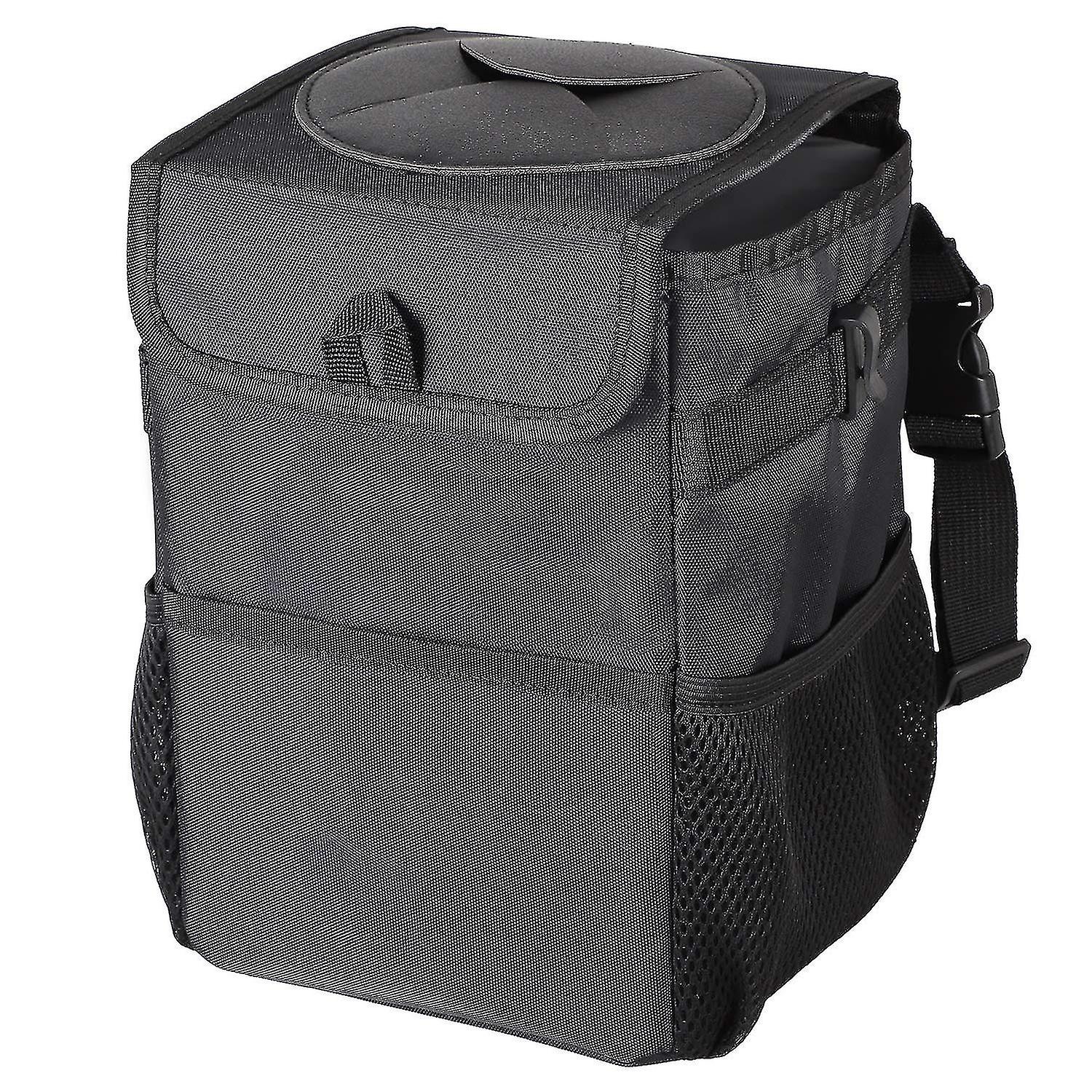 Bilavfallskorg med lock och 3 förvaringsfickor, bilavfallspåse