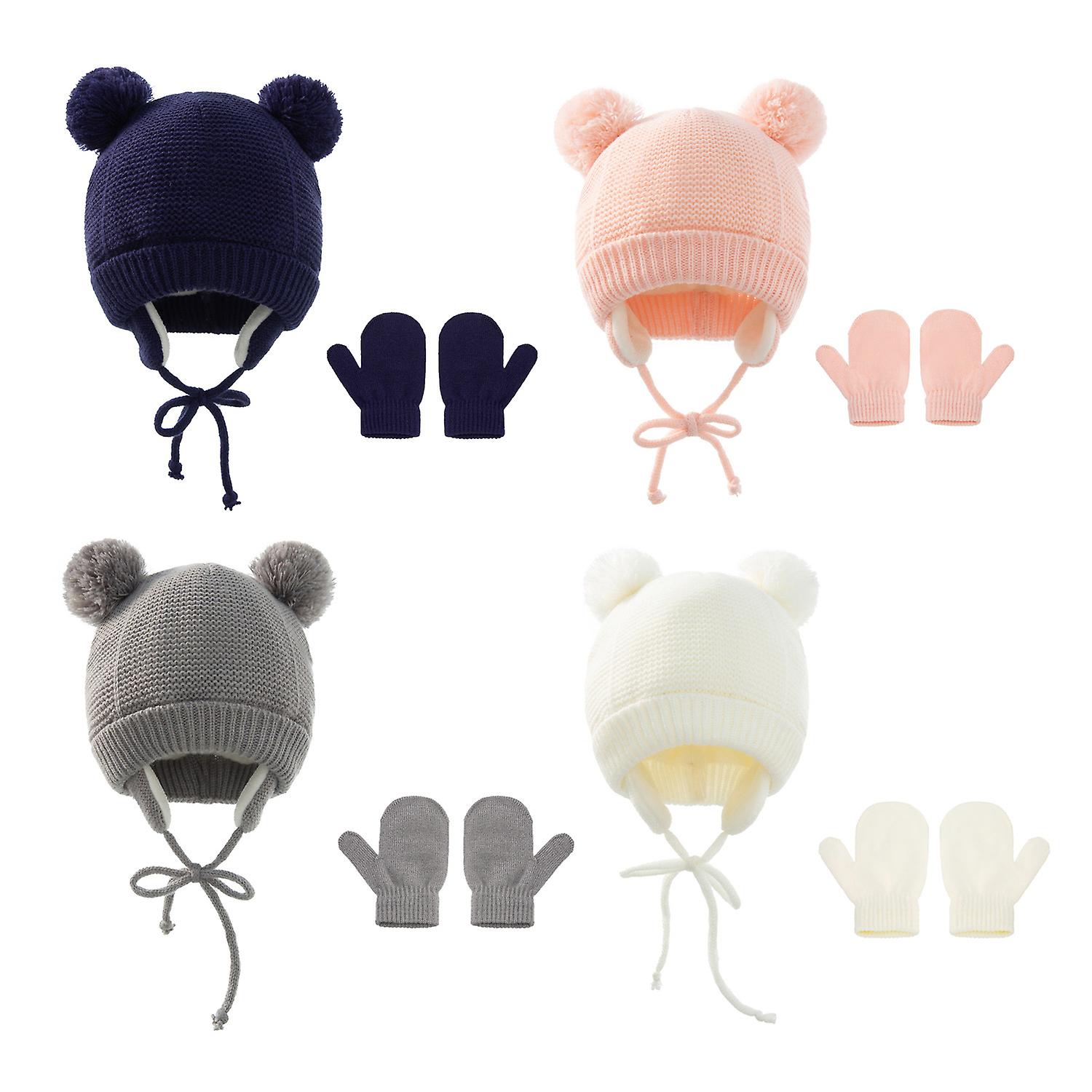 Baby Wool Hat Solid Colour Warm Knitted Hat Gloves Two Piece