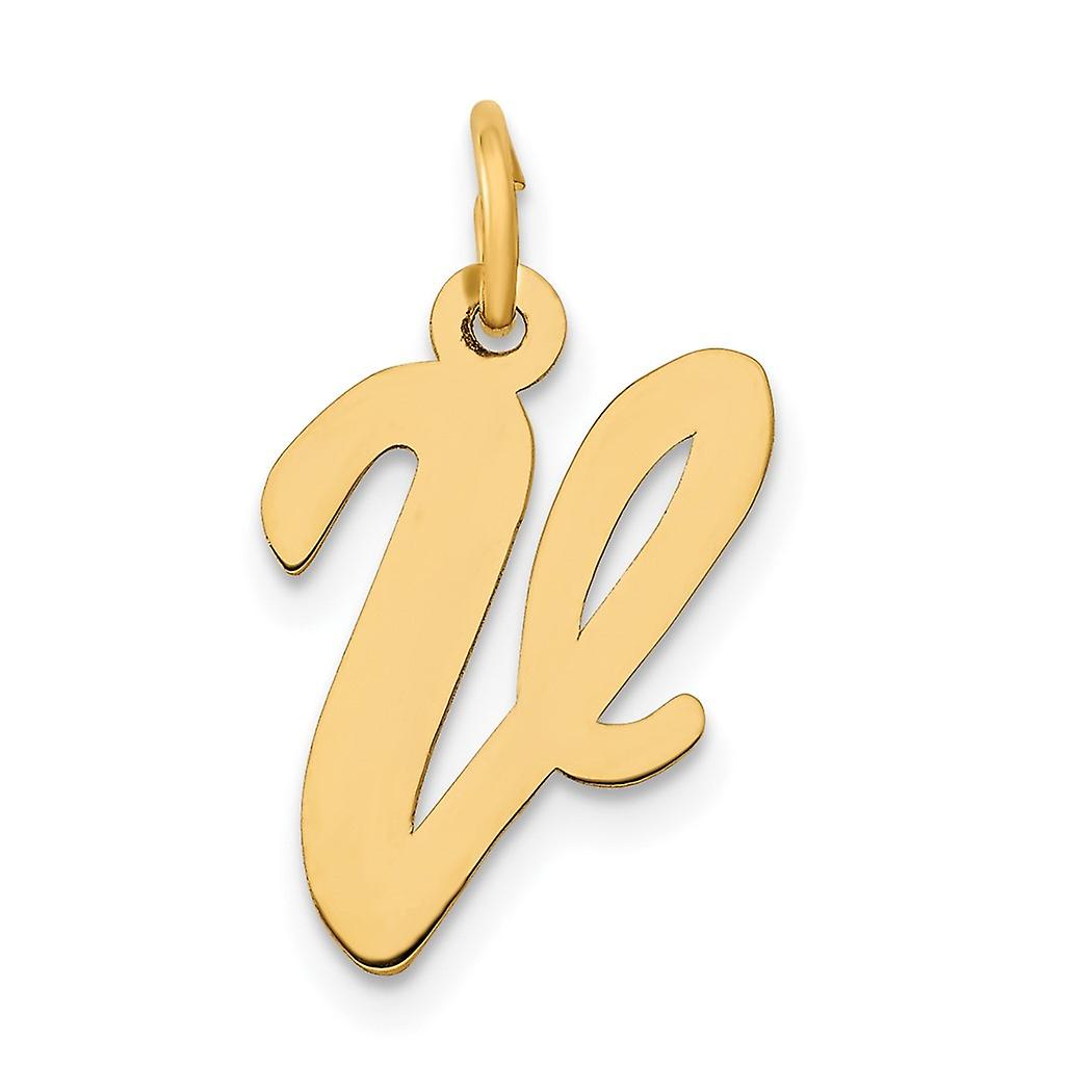 10k Solid Gul Guld Medium Script Bogstav V Initial Charm Vedhæng Halskæde til Kvinder - .4 Gram