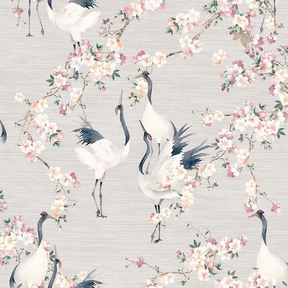 Arthouse Blossom Crane Natural Pink Wallpaper