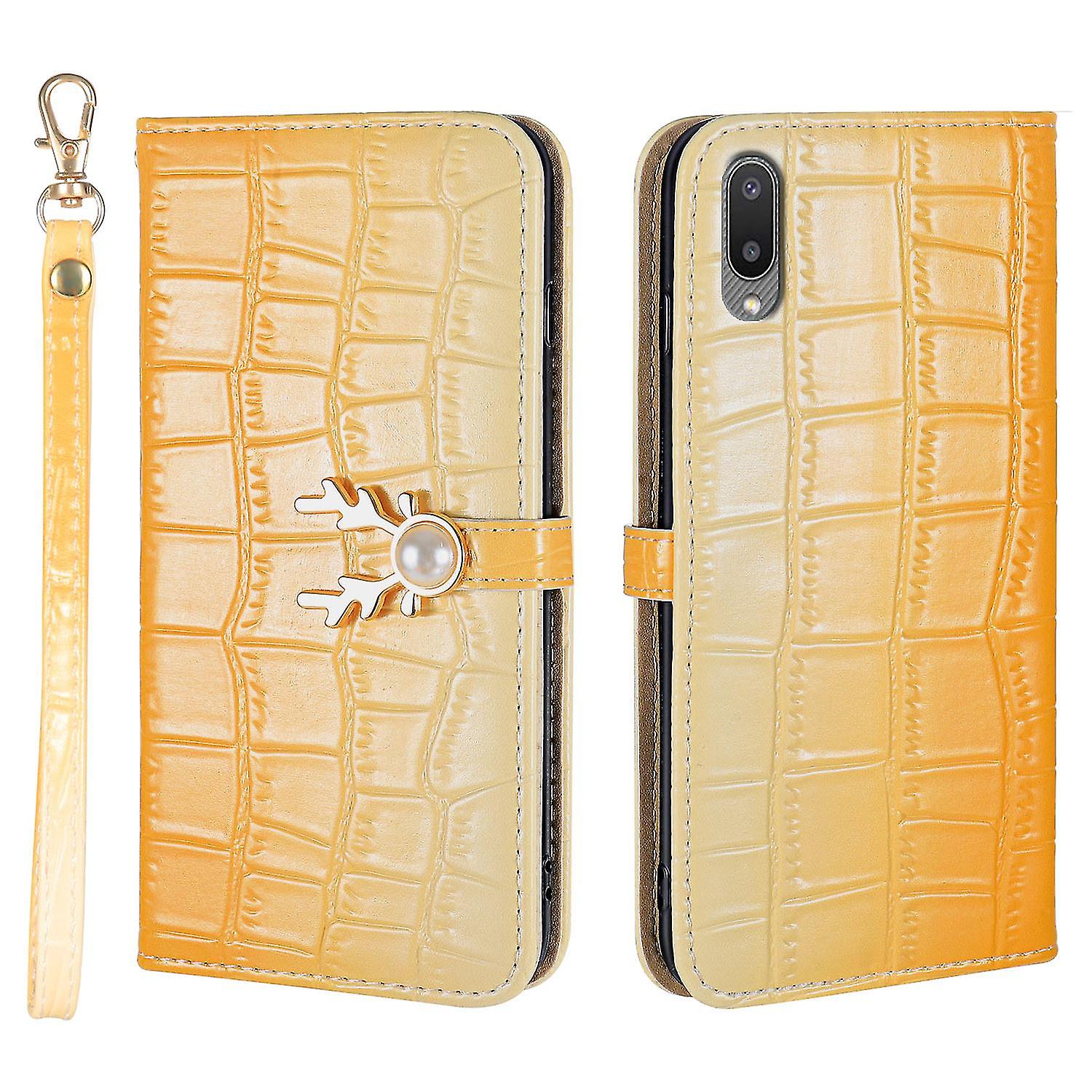 Elk Pattern Phone Case For Samsung Galaxy A02 With Card Holder, Lanyard, Pu Leather Material, Wallet Function, Corner Fall Protection