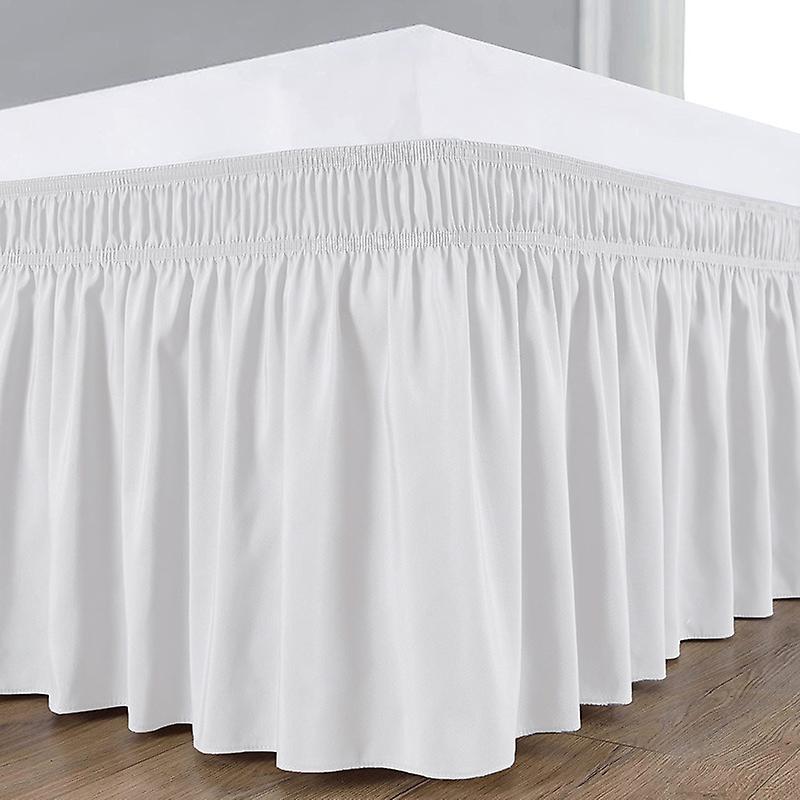 Wrap Around Bed Skirts for Queen Beds 15" Drop, White Adjustable Elastic Dust Ruffles Easy Fit Wrinkle & Fade Resistant Silky Luxurious Fabric Machin